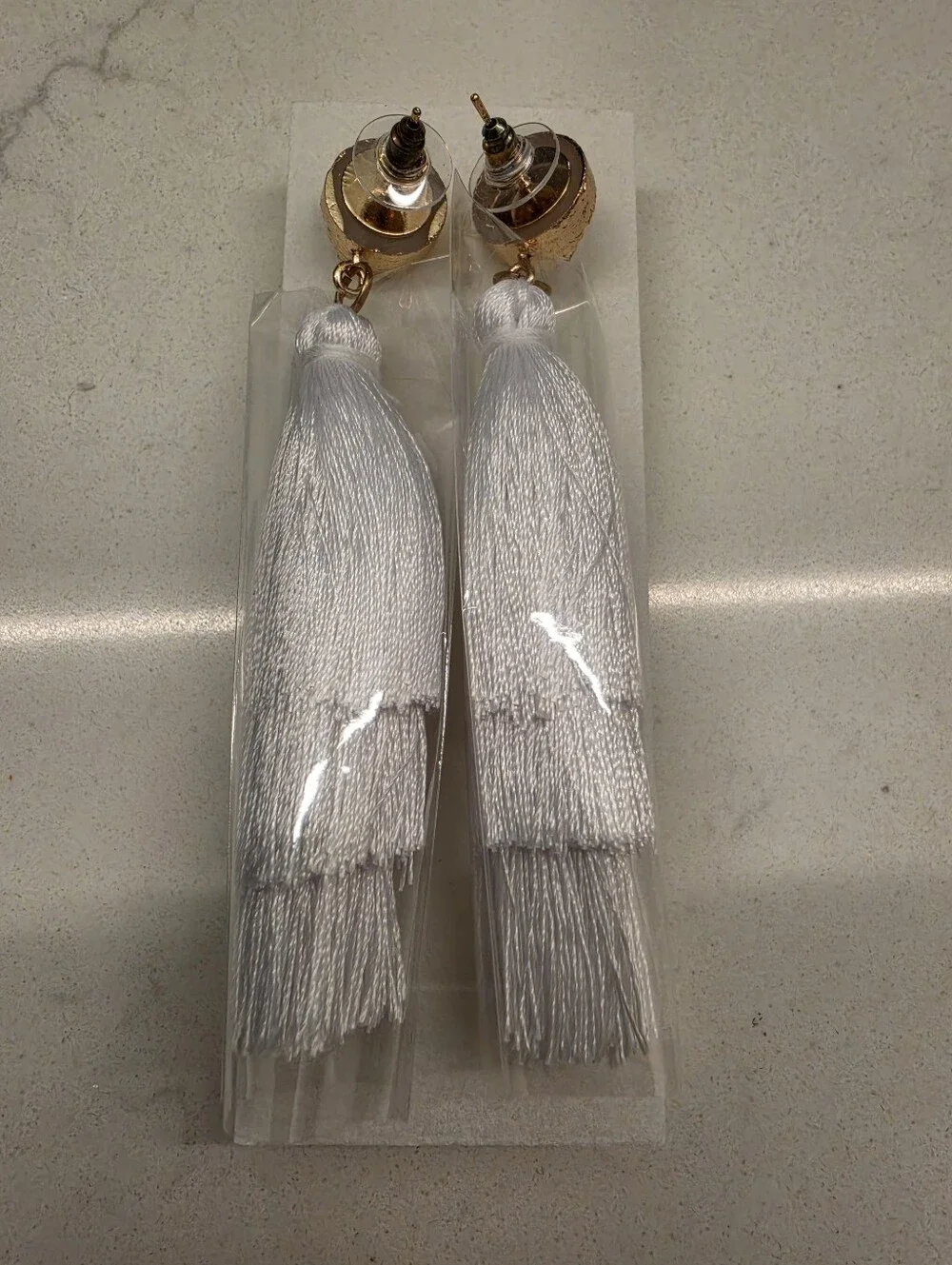 White Sparkling Stone Tassel Earrings Layered 3 Tier Crystal Boho Dangle Drop